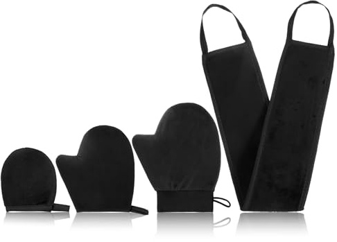 TIESOME 4 Pcs Self Tanning Mitt Applicator Kit, 4 in 1 Reusable Tanning Glove Accessories for Face Body Back Streak Free Tan Mitt (black)
