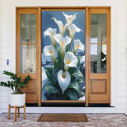 Moderno lirio de cala blanco con impresión n.º 19 para puerta, decoración de pancarta de puerta para interiores y exteriores, primavera, verano, otoño, invierno, Halloween, Navidad, decoración del