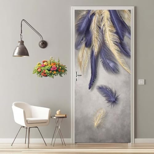 Türtapete Selbstklebend 77X200 Türaufkleber 3D Türfolie Selbstklebend Feder Lila Klebefolie Türposter PVC Wasserfest Wandbild für Schlafzimmer Wohnzimmer Tür Dekoration Tapete -MT2041