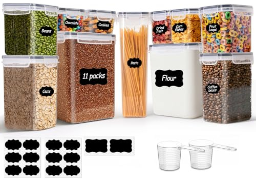 ComSaf Airtight Food Storage Containers with Lids, 11 Pcs Canisters Sets for the Kitchen, Plastic Pantry Organizers and Storage for Cereal, Flour, Sugar,Kitchen Storage Containers Include Labels