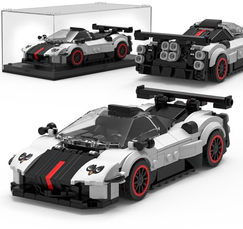 Mould King Technik Speed Champion Rennwagen Bausteine, Supersportwagen Klemmbausteine Zonda Cinque Auto Mit Acryl Vitrine, Modellautos zum Sammeln für Jugendliche und Erwachsene(383 Teile)