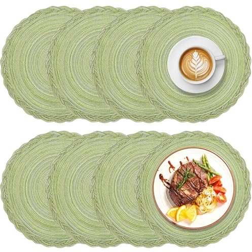 AIDUCHO 8er Set Tischset Rund Geflochten, Platzdeckchen Abwaschbar 38cm, Tischset Boho, Hitzebeständig rutschfest und Verschleißfest Platzdeckchen Rund, Schön Tischuntersetzer (Grün)