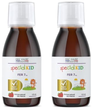 SPECIAL KID FER 7 mg - Développement Cognitif Normal - Solution Buvable 125 ml - Bisglycinate de Fer + Vitamine C (Acérola) - Goût Fraise - Bouchon Doseur - Programme 50 Jours - Eric Favre Laboratoire