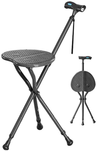 Bastone con Seduta Pieghevole per Anziani Leggero Bastone Sedia Pieghevole Portatile Regolabile in Altezza da Passeggio con Seduta per Anziani