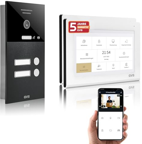 GVS Video Türsprechanlage 2-Familienhaus - 2X 7 Zoll Monitor | Smarte Video Türklingel mit Kamera und Monitor - Gegensprechanlage mit Türöffner (AVS1350U)