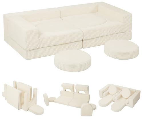 MeMoreCool Modulsofa 8-teilig Cord – Weiche Schaumstoff-Sitzlandschaft für Kinderzimmer & Wohnzimmer Flexibel anpassbar | Waschbare Bezüge | Kindersicheres Lounge-Sofa für Spielen & Entspannen, Beige