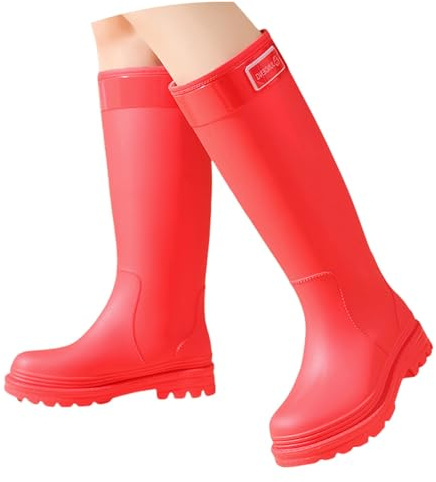 Richymfa Botas de lluvia para mujer de goma altas impermeables botines a prueba de viento elegantes botas de trabajo resistentes botines de color liso botines planos para mujer altos de colores