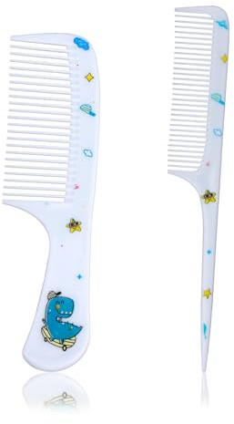 2 Stycken Sött Hårkam Set, Finaxlat & Råttsvans Stylingkam Mini Baby Plast Hårborste Verktyg Accessoarer för Småbarn Barn Kvinnor Alla Hårtyper (Blå Dinosaurie)