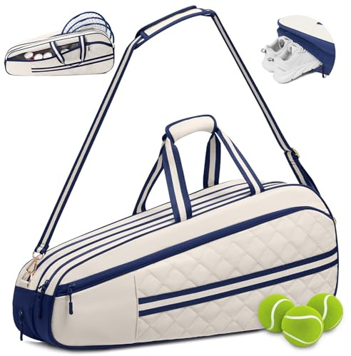 Sucipi Tennis Bag for Women & Men, 3-6 Rackets Tennis Racket Bag with Shoe Compartment & Insulated Pocket, Water-Resistant Gym Bag, Perfect Tennis Accessories for Court Training & Daily Use