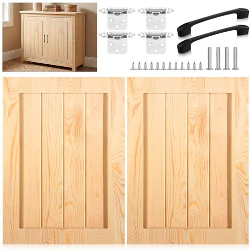 Sintuff 2pack 16.25'' Wx22.5'' H Unfinished Shaker Cabinet Door Replacement | Pine Wood Cabinet Door with Hinges and Handles, for Kitchen, Bathroom Vanity, and Closet