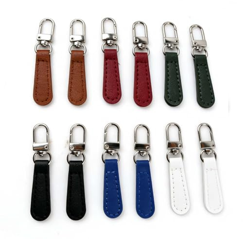 Nivofu 12 Tiradores de Cremallera de Piel, Cursores de Metal Extraíbles para Bolsos, Maletas, Chaquetas y Mochilas – Multicolor