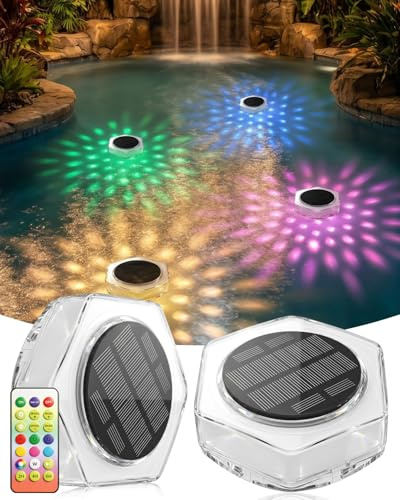 2 piezas de iluminación solar para piscina, RGB, niveles de brillo, temporizador, 3 modos, luces flotantes para piscina, iluminación y decoración para bañera, jardín, estanque, fuente y piscina