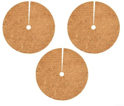 Estera de fibra de coco, 3 discos de mantillo para protección de plantas, agujero redondo que retiene el agua, almohadilla resistente al césped, 0,6-0,8 cm de grosor (40 cm)