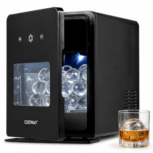 COSTWAY 2”/50mm Ice Ball Maker Countertop, 150 Pcs/Day, 4 Pcs in 38 Mins | Auto/Manual Water Fill, Self-Cleaning, Window, Sphere Ice Maker Machine, Round Ice Cube Maker for Home Bar Whiskey & Bourbon