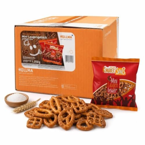 HELLMA Mini Laugengebäck 70 Stück – einzeln verpackte Mini-Beutel à 15 g, portionierter Snack-Mix für Gastronomie, Hotel, Büro & Catering