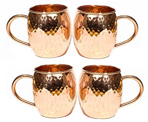 Hammered Copper Barrel Mug for Moscow Mules Size 16 Oz Set Of-4