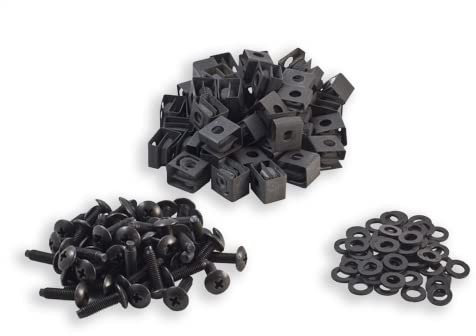 RackGold Black 10-32 Slide-on Cage Nut & Screws w/Washers 50-Pack - USA Made