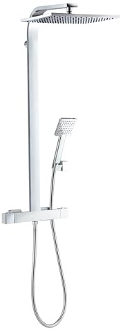 Wirquin 60721391 Colonne de douche avec mitigeur thermostatique Palermo Comfort 1 jet chromé, inverseur céramique, hauteur réglable, fonction soft, anti-calcaire, sécurité 38°, ACS