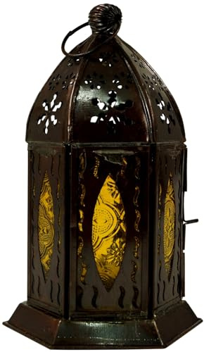 GURU SHOP Orientalische Metall/Glas Laterne in Marrokanischem Design, Windlicht ., Gelb
