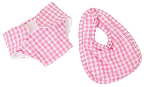FRILLY LILY PINK GINGHAM NAPPY AND BIB SET FOR 12-14 INCH [30-35CM] BABY DOLLS,SUCH AS GOTZ,COROLLE,ZAPF,MY LITTLE BABY BORN,MY FIRST BABY ANNABELL