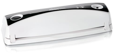 Magic Vac Elite-300 Plus Máquina de envasado al vacío doméstica, 140 W, ciclo automático, barra sellado 30 cm, controles impermeables, bandeja retención líquidos apta lavavajillas, color blanco