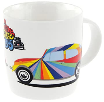 BRISA VW Collection - Käfer Kaffeebecher Keramiktasse 370 ml | Volkswagen Teetasse mit Henkel, Tauglich für Spülmaschine, Mikrowelle Retro Küche Camping, New Bone China, Stripes/Bunt