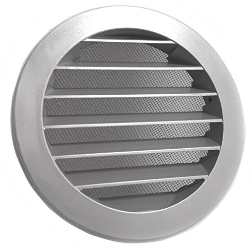 Griglia di protezione dagli agenti atmosferici nero/grigio DN: 100, 125, 150, 160, 200. Griglia di ventilazione rotonda in alluminio con zanzariera., Grigio