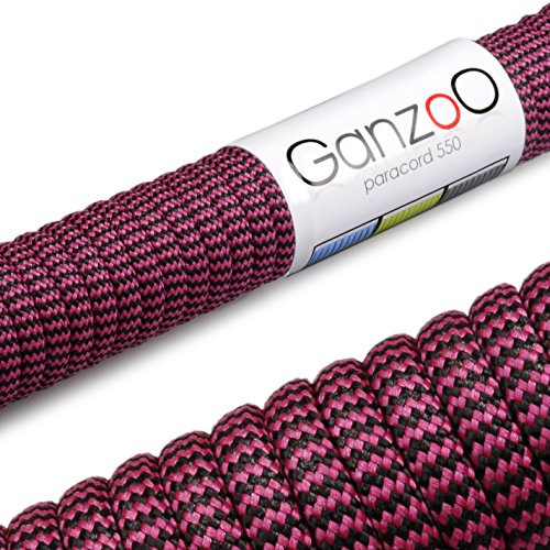 Ganzoo Paracord 550 Seil, Nylon-Polyester, 4mm, Typ 3, 30 Meter, 7 Kernstränge, Outdoor-Schnur, Allzweck-Seil, Hundehalsband, Hundeleine, Armband knüpfen, Camping, Survival - Magenta schwarz