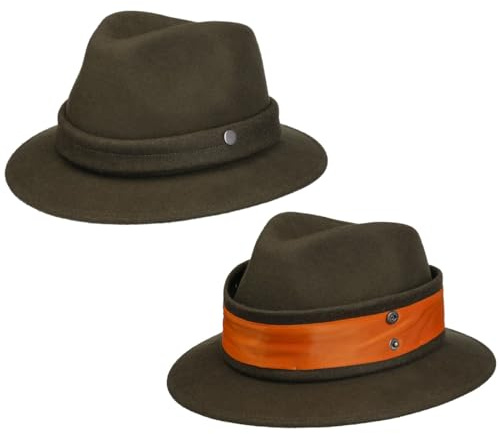 LIERYS Hunting Jagdhut Herren Filzhut mit Signalband Neon Made in Italy Outdoorhut wasserabweisend knautschbar Wollhut Sommer Winter Regenhut Oliv L (58-59 cm)