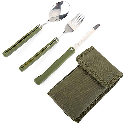 Juego de cubiertos, Juego de cubiertos plegable de acero inoxidable Tenedor Cuchara cuchillo para acampar al aire Senderismo Picnic
