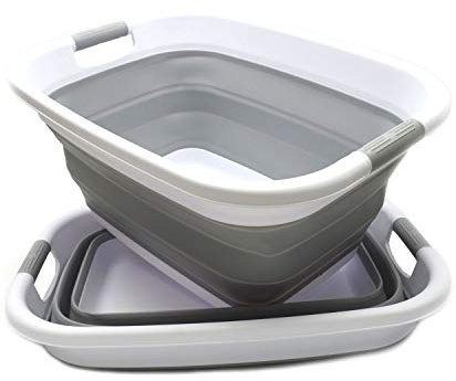 SAMMART Set of 2-31L (8.1 gallon) Collapsible Plastic Laundry Basket-Pop Up Storage Container-Portable Washing Tub - Space Saving Hamper/Basket, Water capacity: 23L (6 gallon) (2, Grey)