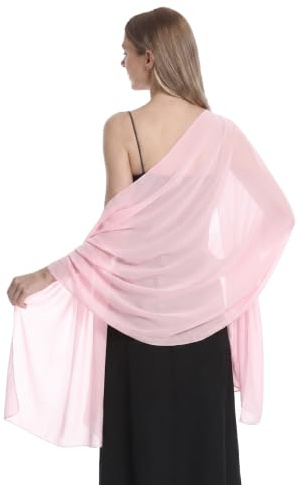 Chiffon Shawls and Wraps for Evening Dresses Women Elegant Soft Scarf Bridal Scarve Wedding Stole (Pink, One Size)