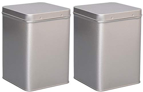 tea4chill 2 Stk Teedosen für losen Tee 500g, Gewürzdosen, Silver Classic, Metall, eckig mit Scharnierdeckel, 100 x 100 x 155mm (LxBxH)