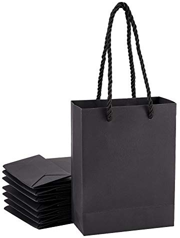 PH PandaHall 20 st shoppingväskor med handtag, 12 x 5,8 x 16 cm svarta kraftpapperspåsar med handtag, bulk, alla hjärtans dag-festväskor, lunchväskor, varuväska, detaljhandelshandtagpåsar,