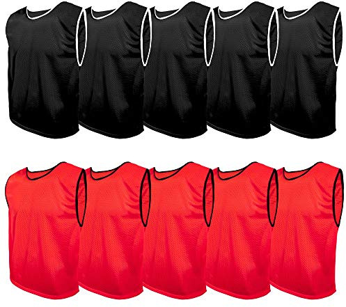 SPORTSBIBS Fußball Leibchen Set 10 Stück: 2 Farben - 5 von jeder Farbe, für Kinder und Erwachsene, Markierungshemd-Trainingsleibchen ohne Logo, Team-Spiel Bibs für Herren Damen Senioren Junioren