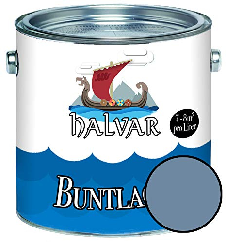 Halvar Buntlack für Holz & Metall MATT Blau RAL 5000-5024 Holzfarbe Holzlack Innen & Außen robuster Kunstharzlack Wetterbeständig & perfekter Langzeitschutz (5 L, RAL 5014 Taubenblau)