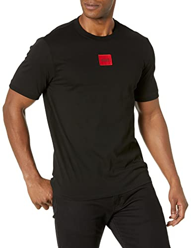 HUGO Herr ribbad rund hals normal passform center logo T-shirt, Korpsvart, XXL