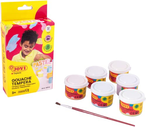 Jovi Plakatfarbe, flüssige Tempera, 6 Pastellfarben je 35 ml & Pinsel