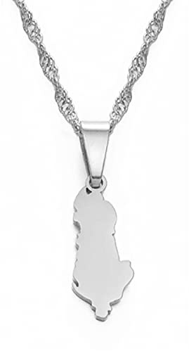 LIUZIXI Collane con Ciondolo Mappa Albania - Collana di Amicizia con Ciondolo Mappa Etnica Tradizionale Albanese - per Donna Uomo Gioielli Patriottici Regali per Feste, Argento