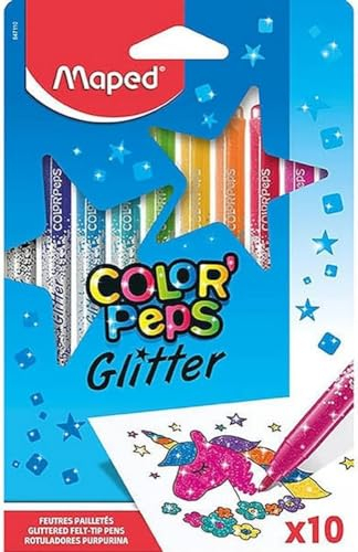 Maped - Glitzer-Filzstifte COLOR'PEPS GLITTER - hervorragende Deckkraft- extra viele Glitzerpartikel , 10 Stück (1er Pack)