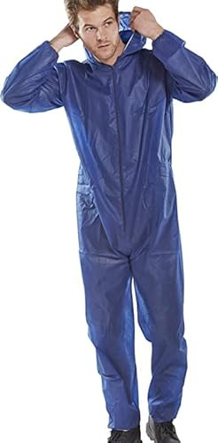 Workwear World 3 Pack Disposable Blue Boiler Suit Protective Zipped Coverall With Hood Sizes M-XXL (M)
