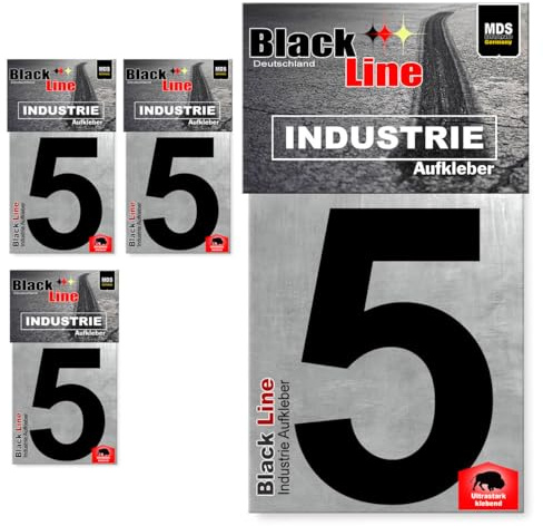 Black Line 10cm Auto Aufkleber, Glänzend, 4 Stück, Zahlen zum aufkleben, Wetterfest Industrie klebezahlen (5., Schwarz)