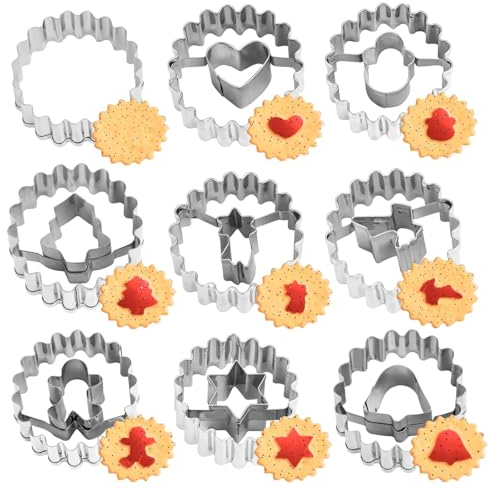 Emporte pièce noel linzer 9 pcs emporte piece patisserie sablé en acier inoxydable avec sapin de Noël, bonhomme en pain d'épice, flocon de neige et plus encore pour découper des biscuits fondants
