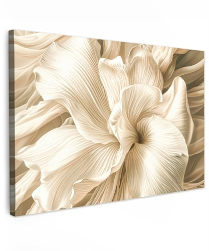 MuchoWow© Leinwand Bilder Groß XXL Wanddeko Wohnzimmer Aesthetic Room Decor | 120x80 cm - Deko Zimmer Wandbilder Modern Bild auf Beige - Blume - Muster