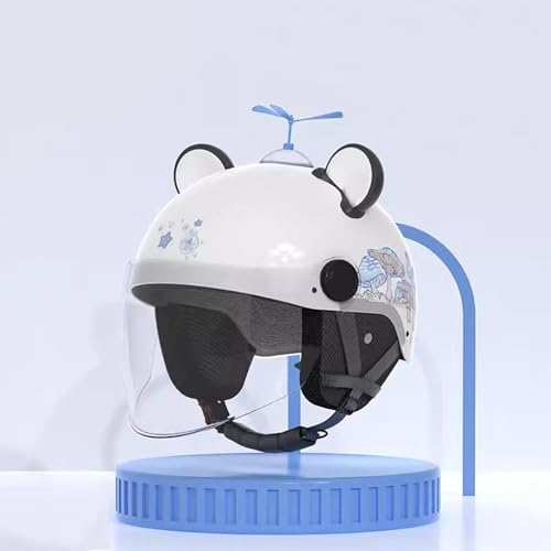 QJWMatic Retro Kinder Motorrad Halbhelm Jungen Mädchen mit Visier Offener Helm für Straßenroller ATV Moped 1-15 Jahre alt D,XS46-52CM