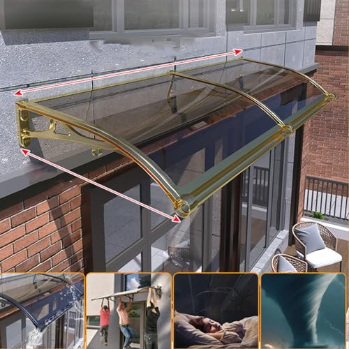 Clear Door Awning Front Door Canopy Aluminum Champagne Gold Bracket Teal Polycarbonate Board Outdoor Awning Window Rain Shelter Cover,Cover Uv Rain Snow Protection (150 x 580cm)