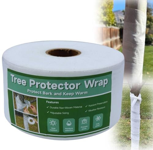 Bandage de protection réutilisable et respirant pour tronc d'arbre de 100 m pour arbres fruitiers, arbustes et jeunes arbres contre le gel, le soleil et les cerfs (non tissé, 100 m)