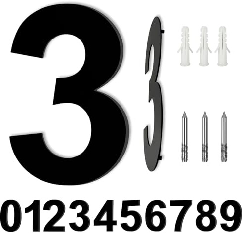 LUCKNIGHT Numeri Civici Da Esterno, 8 Pollici (10 cm) Numero Civico Esterno Moderno, Grandi Numero Civico In Metallo, Numero Civico In Acciaio Inox, Numero Civico Segnale 3, Nero