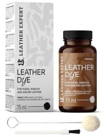 Penetrating Leather Dye - Lederfarbe Caramel 75 ml - Ideal zum Schuhe, Handtaschen und Accessoires – inkl. Applikator & Pinsel - Schuhfarbe für Wildleder, Nubuk- und Anilinleder (16 Farben)