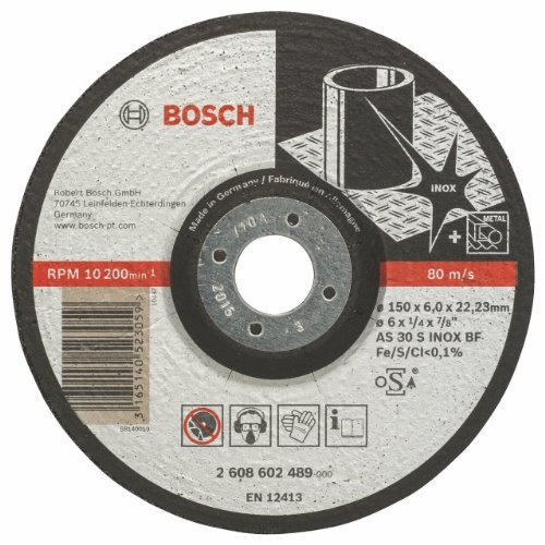 Bosch Professional 1x Schruppscheibe Gekröpft Expert for Inox (Rostfreier Stahl, AS 30 S INOX BF, Ø 150 mm, 6.0 mm, Zubehör Winkelschleifer) (Packung mit 10)